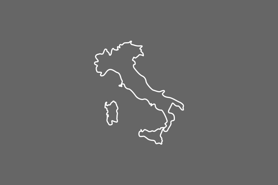White outline of Italy's map on a gray background.