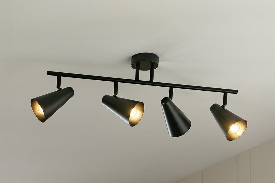 Habitat Steel 4 lights spotlight bar in black.