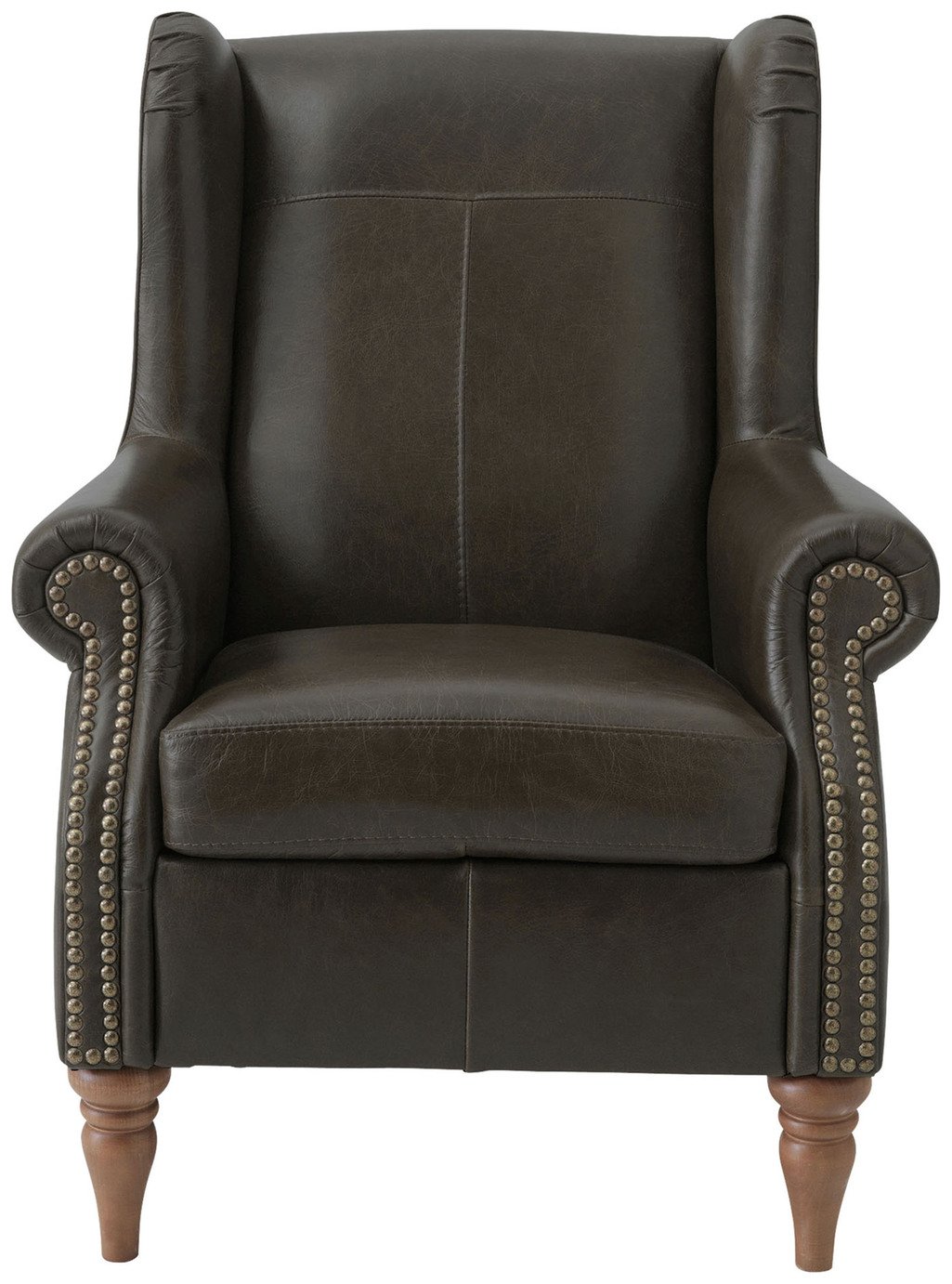 Argos Home Argyll Studded Leather High Back Chair - Dk Brown