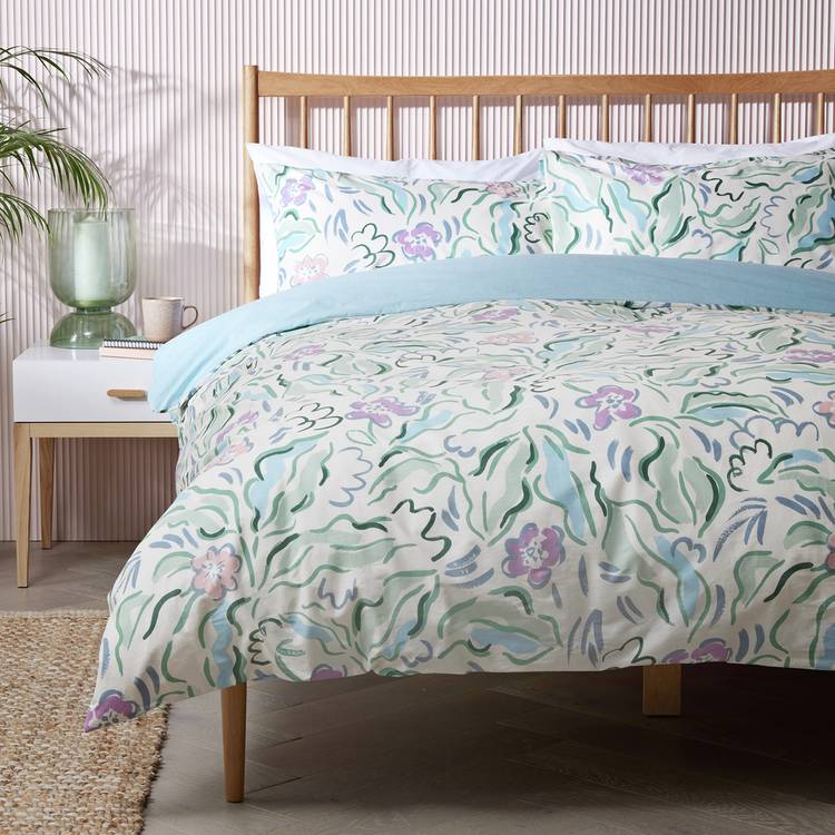 Habitat Cotton Painterly Leaf Floral Bedding Set - Double 0