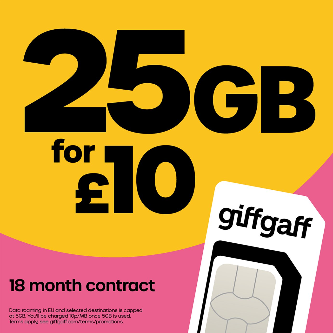 giffgaff 25 GB 18 month good contract SIM card