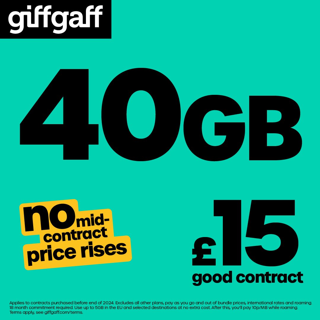 giffgaff 40 GB 18 month good contract SIM card