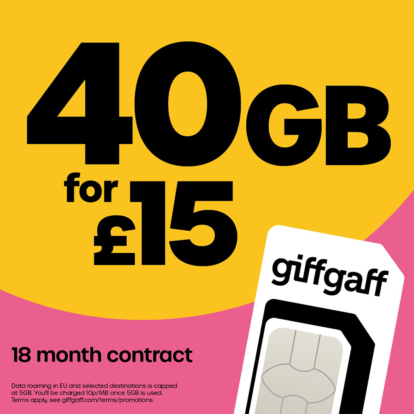 giffgaff 40 GB 18 month good contract SIM card