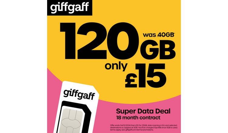 giffgaff 120 GB 18 month good contract SIM card