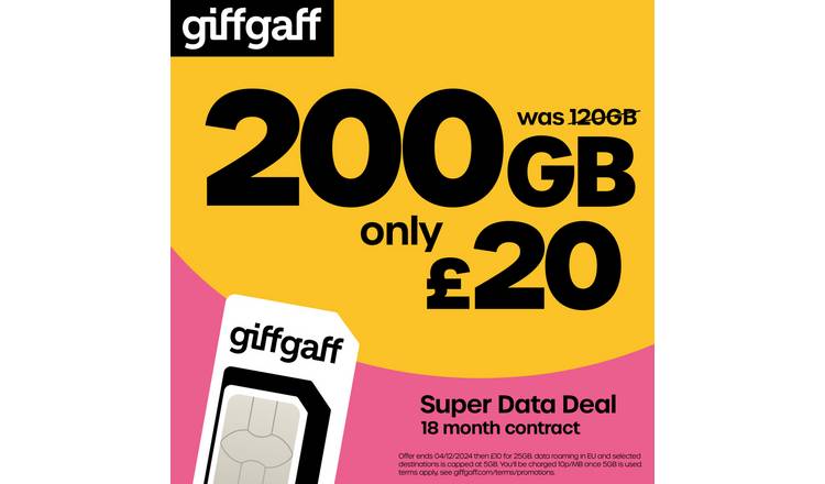 giffgaff 200 GB 18 month good contract SIM card