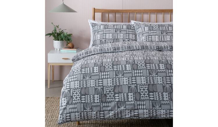 Habitat Block Pattern Tonal Grey Bedding Set - Double