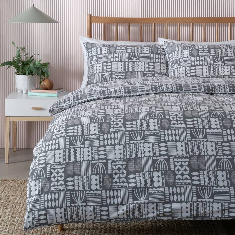 Habitat Block Pattern Tonal Grey Bedding Set - Double 0