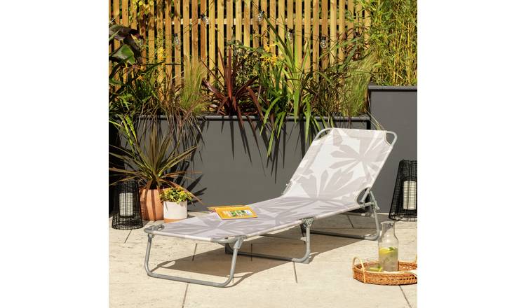 Buy Habitat Folding Metal Sun Lounger Light Grey Garden chairs