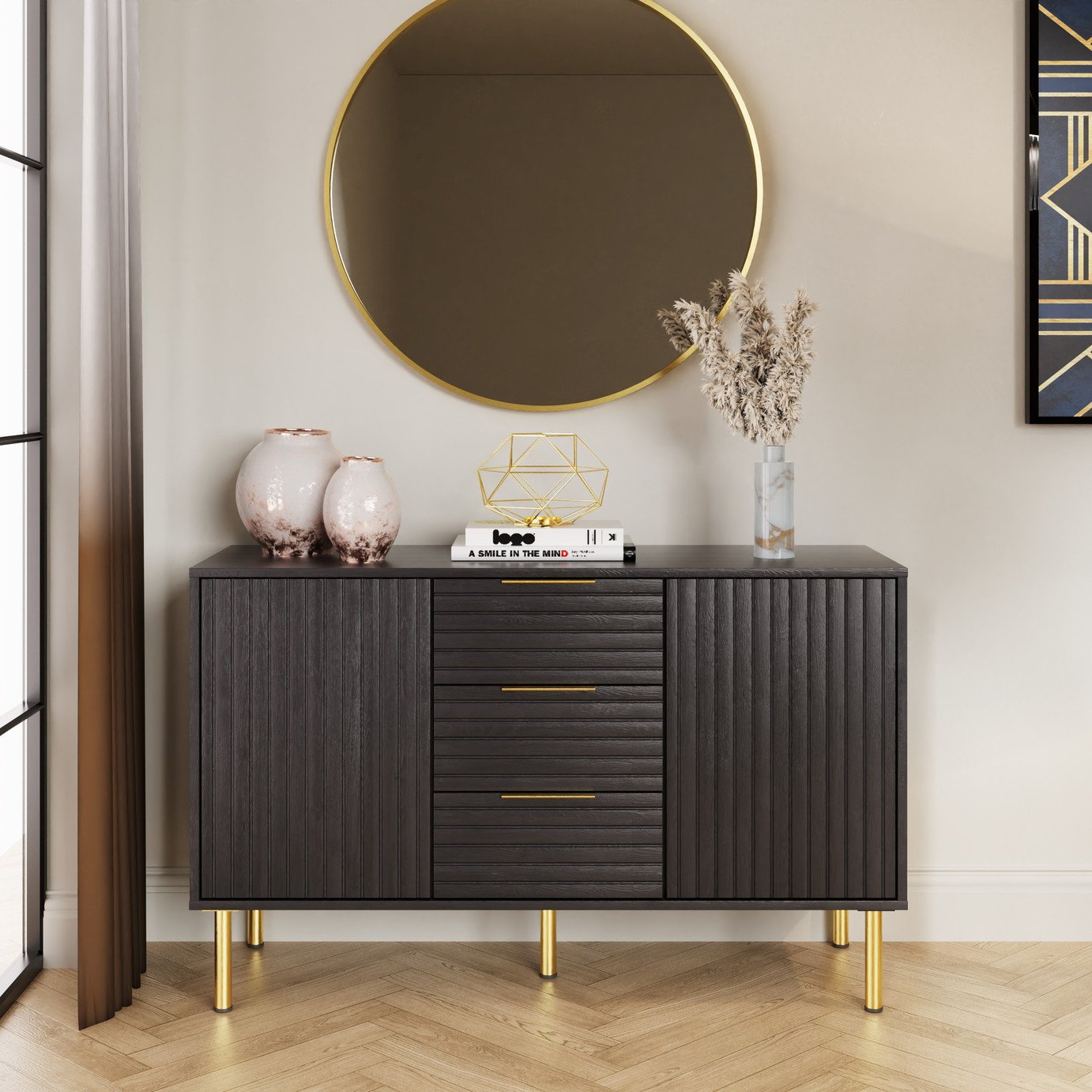 GFW Nervata 2 Door 3 Drawer Sideboard - Black