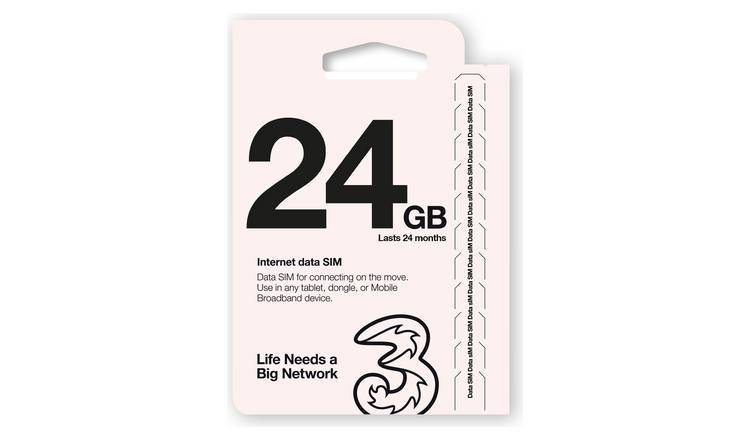 Three 24GB Pay As you Go Data SIM Card 
