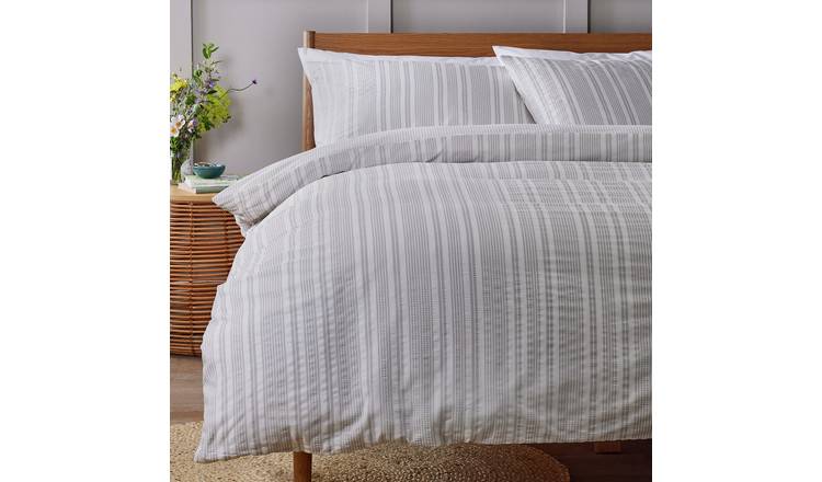 Argos Home Striped Seersucker Grey Bedding Set - Double