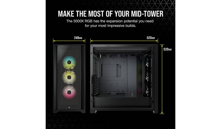 CORSAIR iCUE 5000X RGB Mid Tower Computer Case - Black