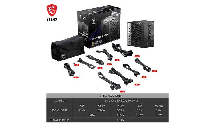 MSI MPG A850G PCIE 5 Full Modular – 80 Plus Gold 850W 100