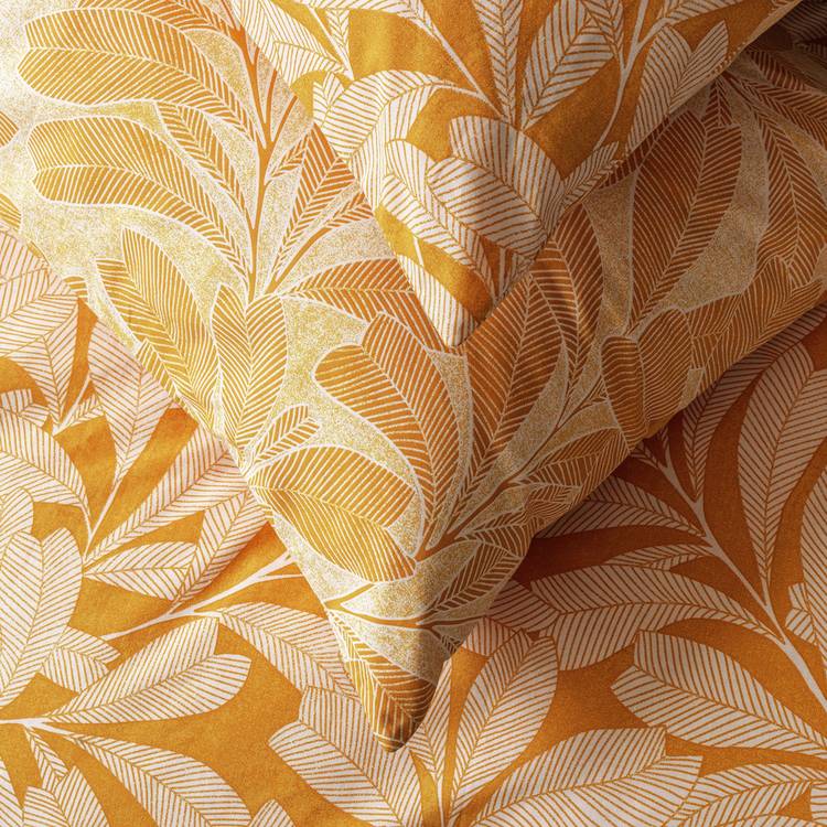 Habitat Cotton Linear Leaf Print Yellow Bedding Set-Kingsize 0