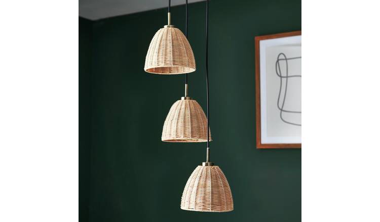 Shore Light Hellie Metal&Rattan 3Light Pendant Light-Natural