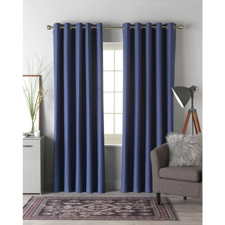 Habitat Blackout Plain Eyelet Curtains - Navy 0