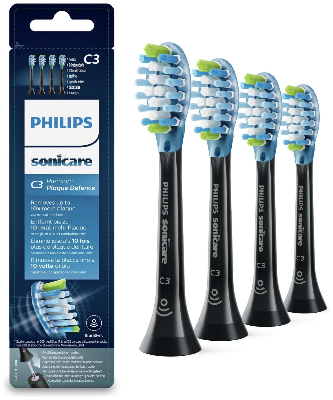 Philips Sonicare Premium Plaque Brush Heads Black 4 Pack