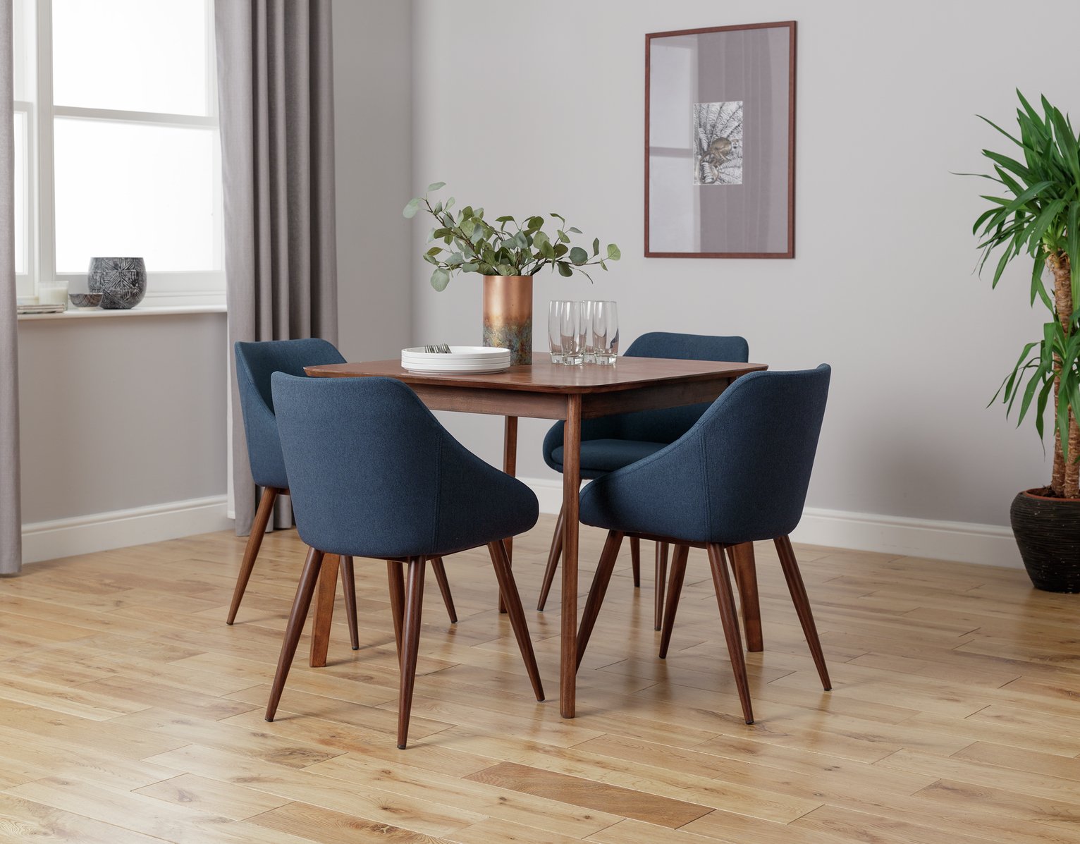 Argos Home Skandi Walnut Veneer Dining Table & 4 Blue Chairs Review