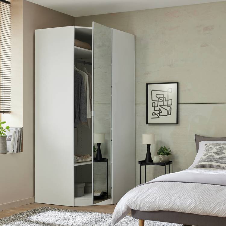 Habitat Munich Corner 1 Door Mirror Wardrobe - White 0