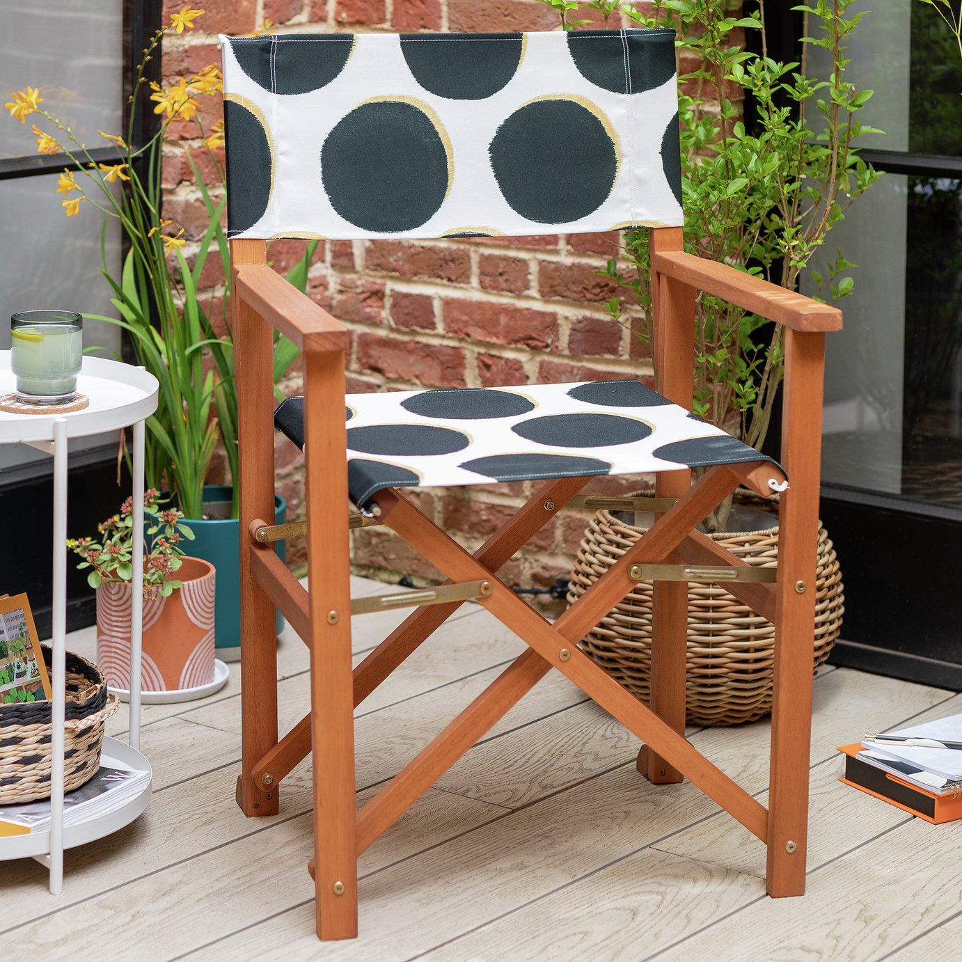 Habitat Folding Wooden Garden Director Chair - Black & White