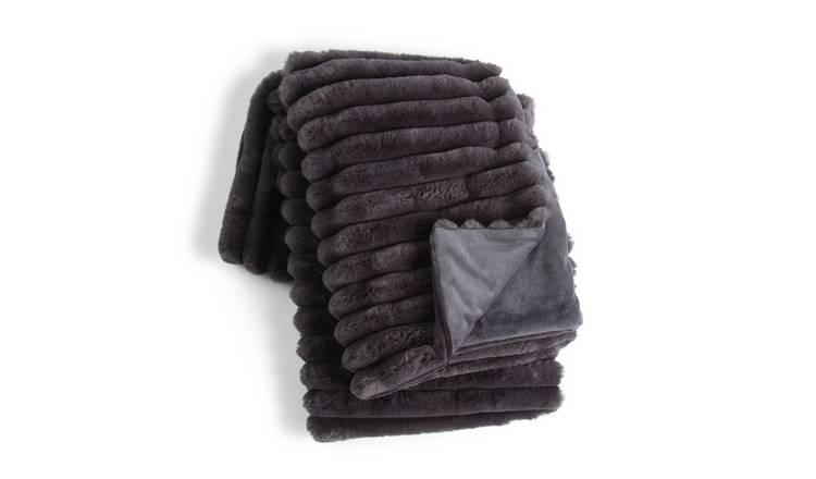 Buy Habitat Ribbed Faux Fur Throw - Charcoal - 125X150cm | Blankets and  throws | Argos