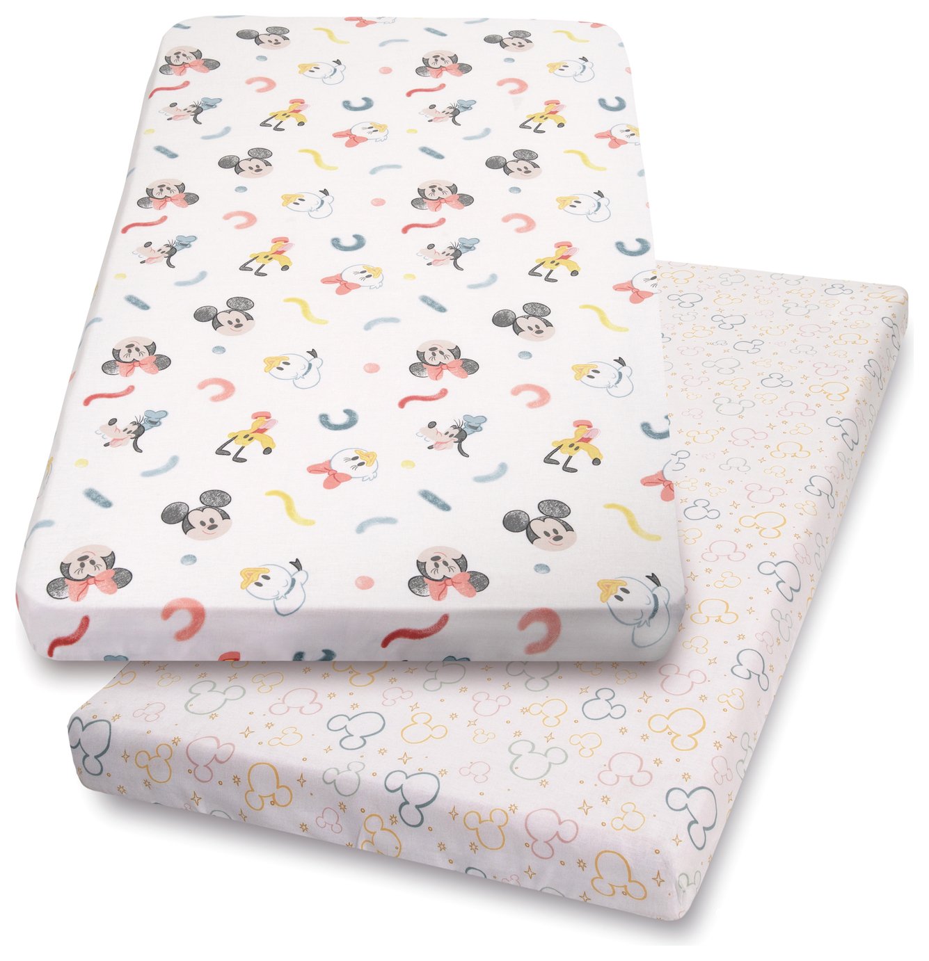 Disney Kids Mickey Mouse 2 pack White Fitted Sheets Cot (3362532
