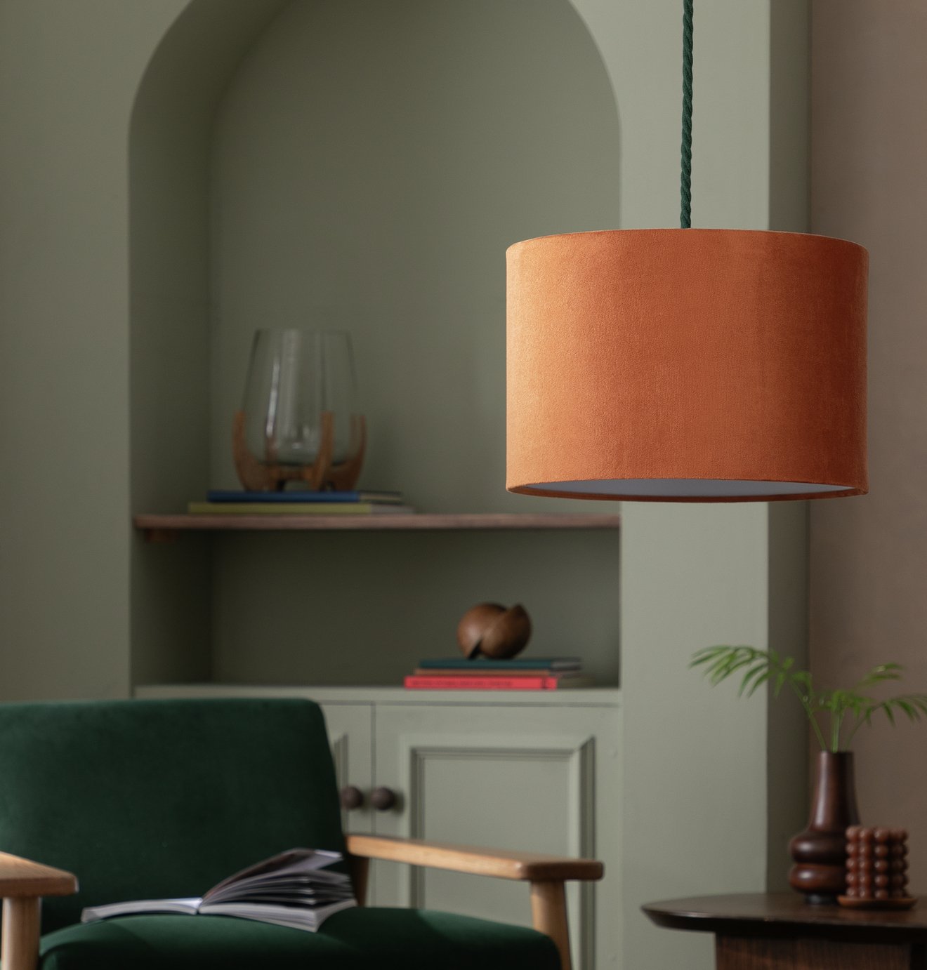 Buy Habitat Orange Velvet Easy Fit Drum Lampshade - 30cm | Lamp Shades ...