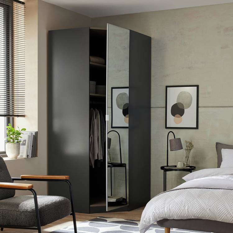 Habitat Munich Corner 1 Door Mirror Wardrobe - Anthracite 0