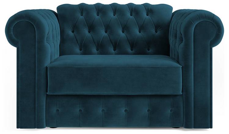 Jay-Be Chesterfield Velvet Cuddle Chair Sofa Bed - Ink Blue