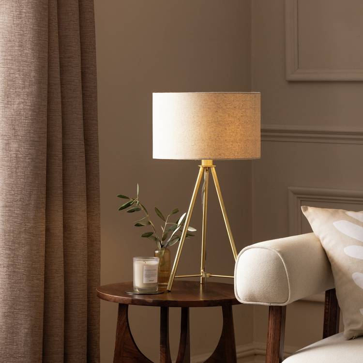 Habitat Leone 53cm Metal Tripod Table Lamp - Brass & Natural 0