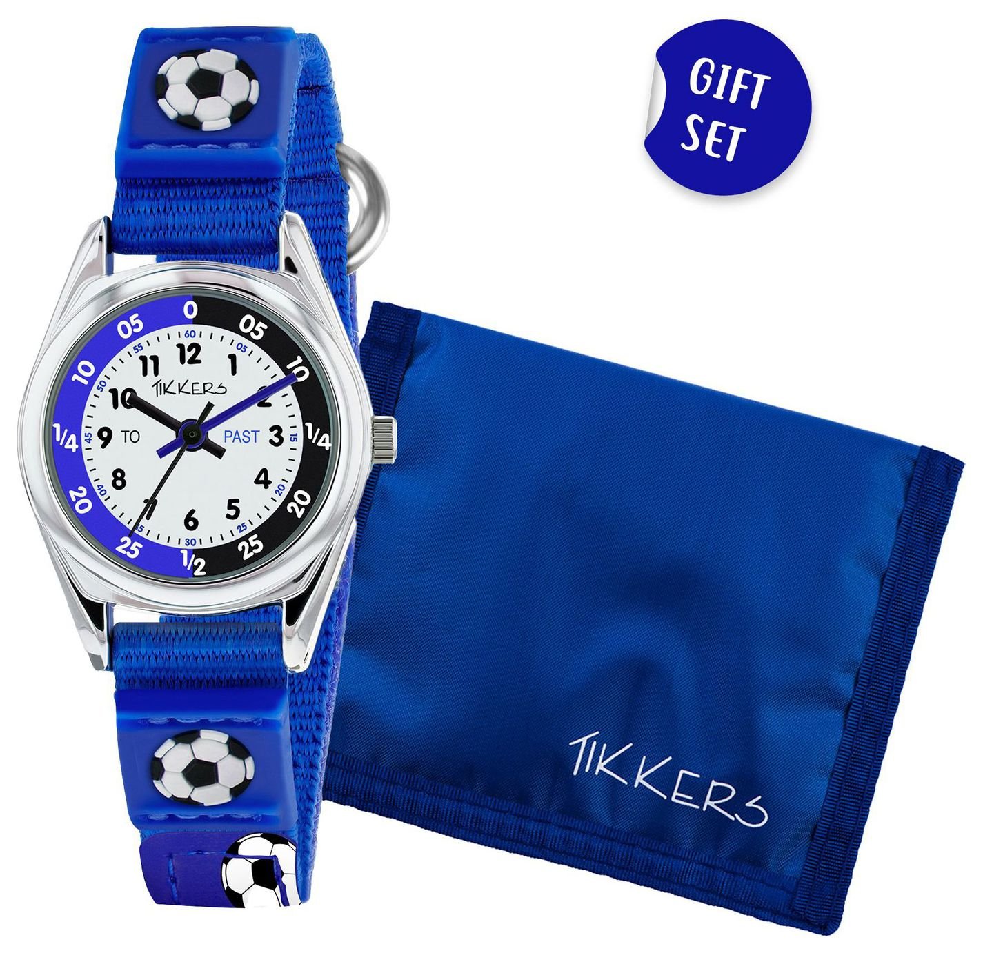 Tikkers Kids Blue Football Time Teacher Watch and Wallet Set