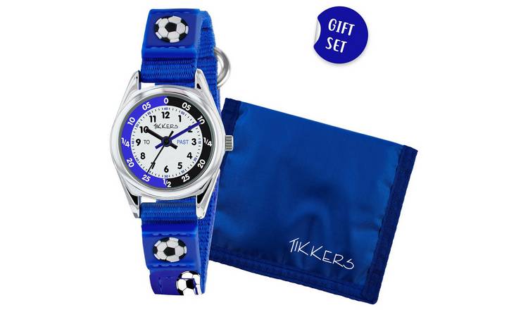 Buy Tikkers Kids Blue Football Time Teacher Watch and Wallet Set Kids watches Argos