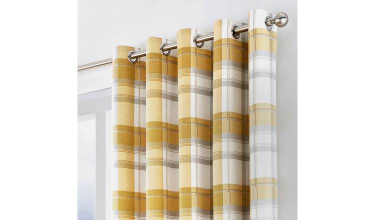 Fusion Balmoral Check Fully Lined Eyelet Curtains - Ochre