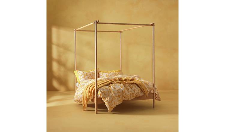 Habitat Akari 4 Poster Double Wooden Bed Frame - Natural
