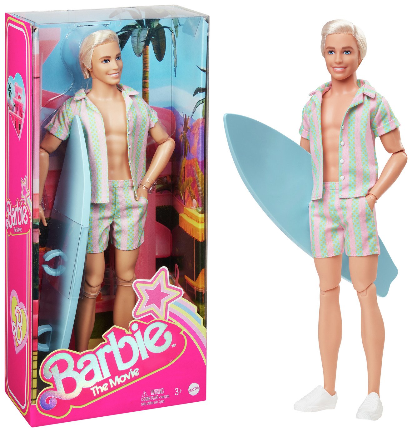 Barbie The Movie: Ken Doll in Pastel Stripes Beach Outfit