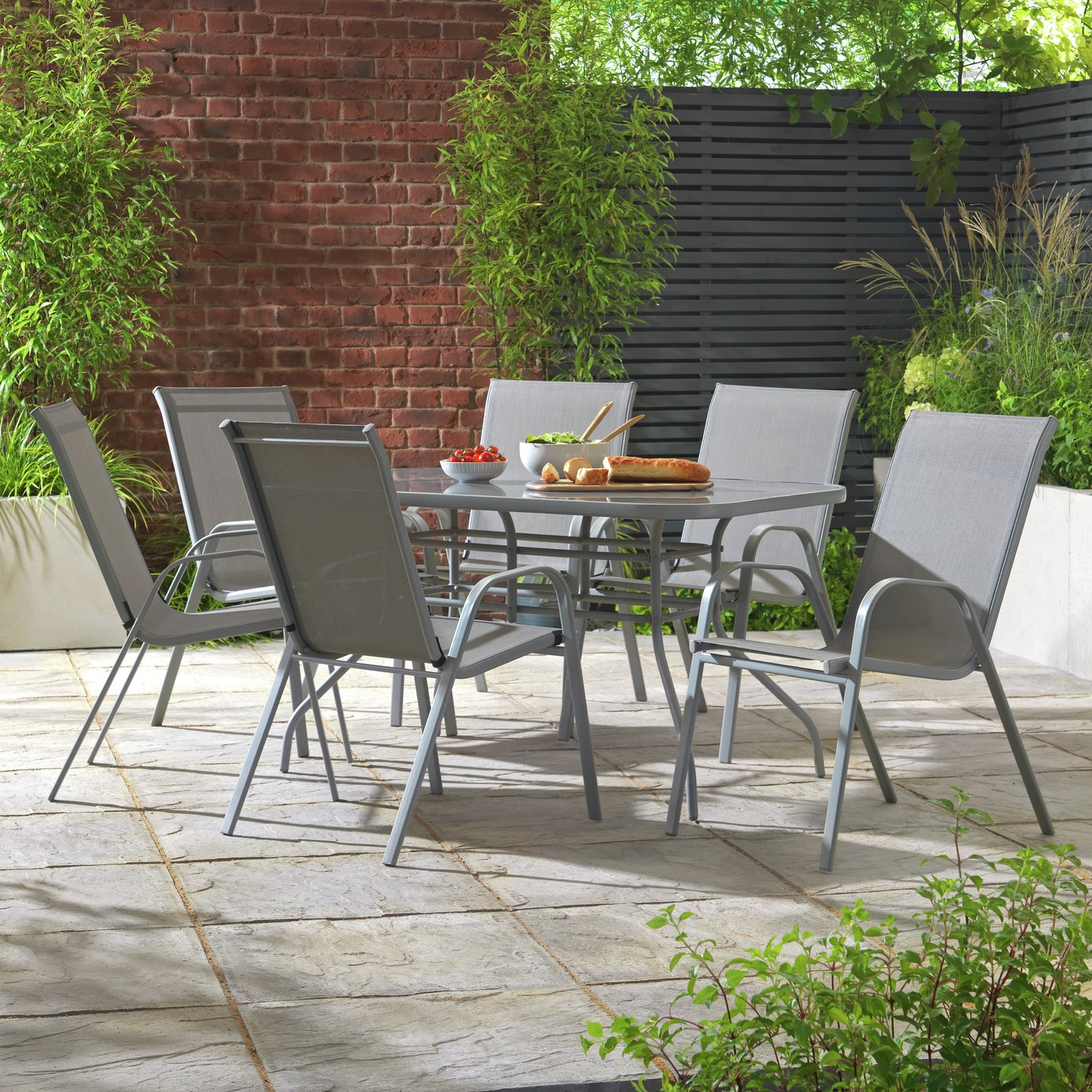 Argos Home Sicily 6 Seater Metal Patio Set - Grey