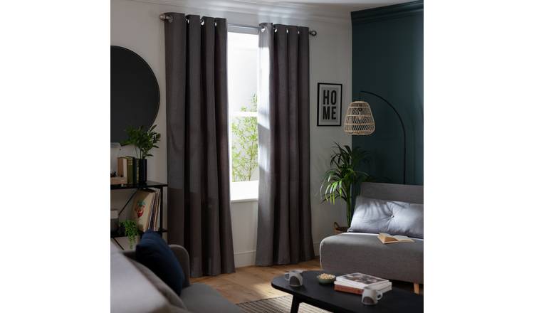 Habitat Brushed Thermal Eyelet Curtains - Charcoal