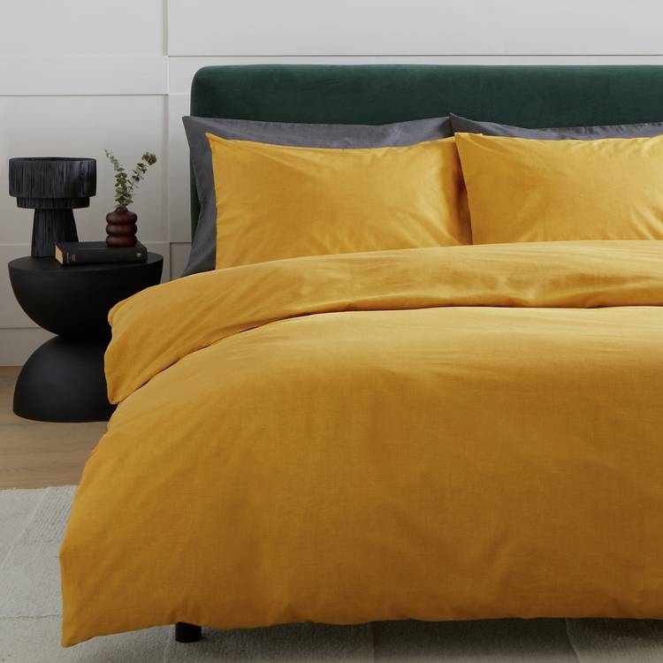 Habitat Cotton Printed Textured Mustard Bedding Set - Single 0