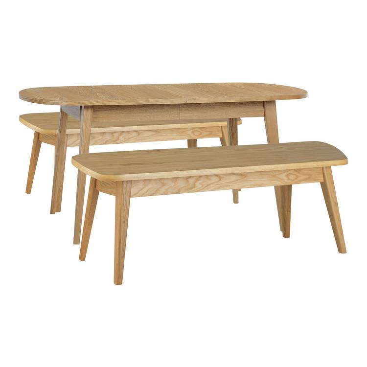 Habitat Etta Extending Oak Dining Table & 2 Oak Benches 0