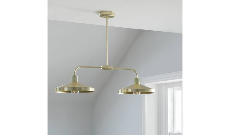 Habitat Cone Metal 2 Light Pendant Bar Light - Brass