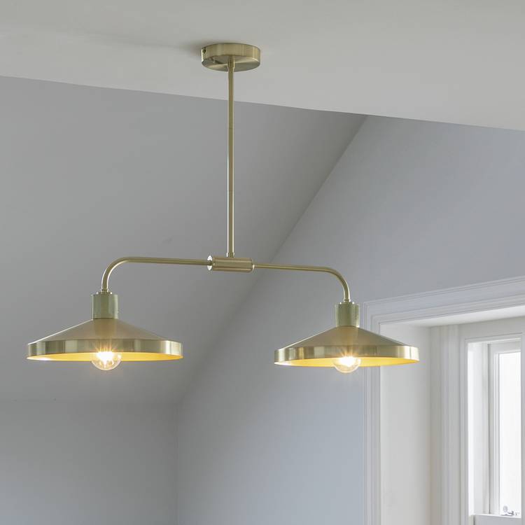 Habitat Cone Metal 2 Light Pendant Bar Light - Brass 0