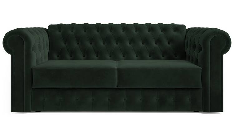 Jay-Be Chesterfield Velvet 3 Seater Sofa Bed - Dark Green