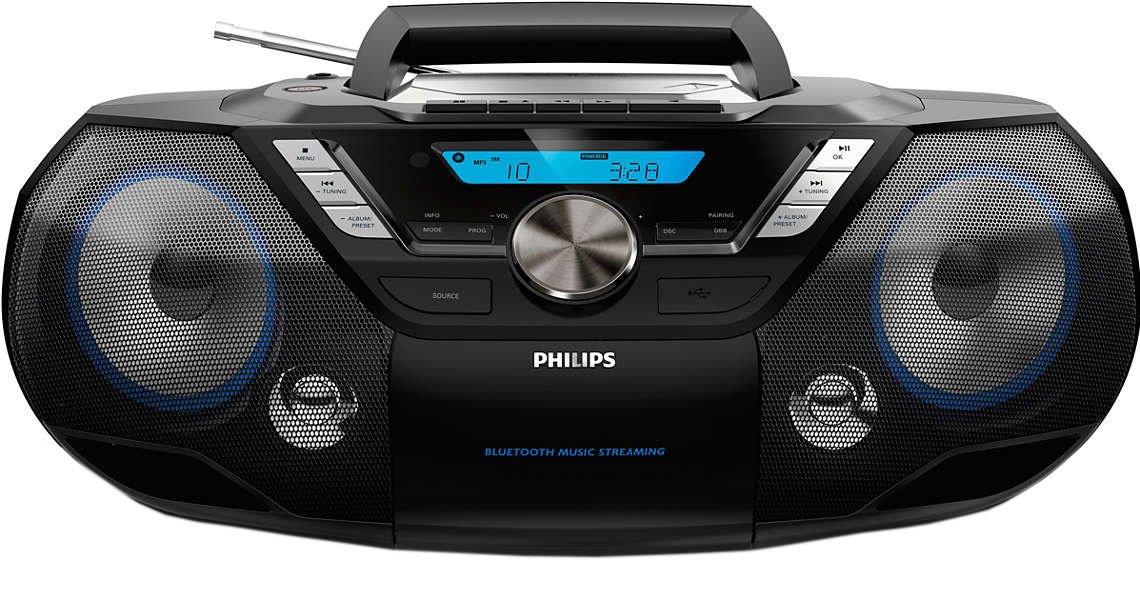 Philips AZB798 Boombox Bluetooth CD Cassette Player – Black