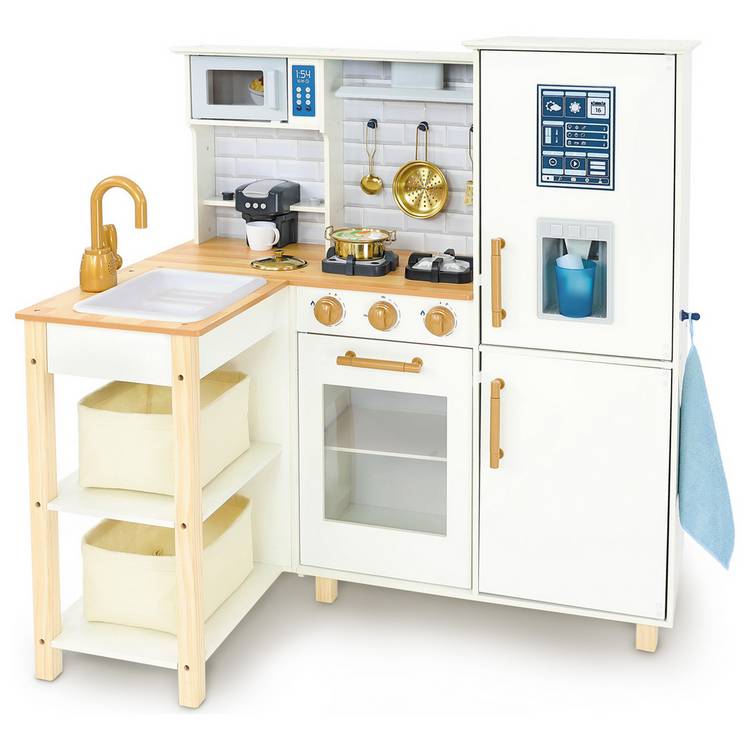 Chad Valley Wooden Toy Kitchen With Breakfast Bar - Cream 0