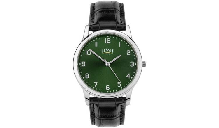 Limit Men's Black Faux Leather Strap Green Dial Watch