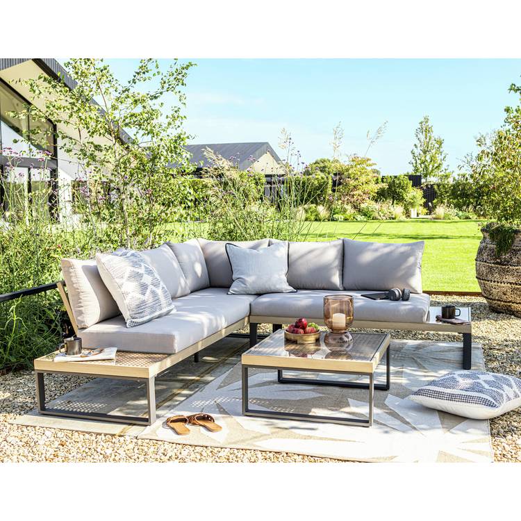 Habitat Zaria 5 Seater Metal Garden Corner Sofa Set -Natural 0