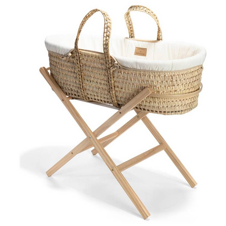 Clair de Lune Cream Organic Moses Basket With Stand 0