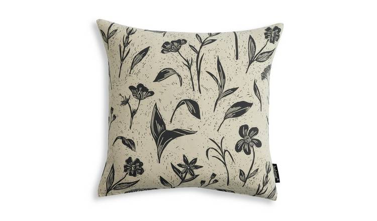 Buy Habitat Floral Revers Print Cushion Charcoal 43x43cm Argos