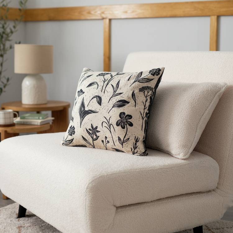 Habitat Floral Reverse Print Cushion - Charcoal - 43x43cm 0