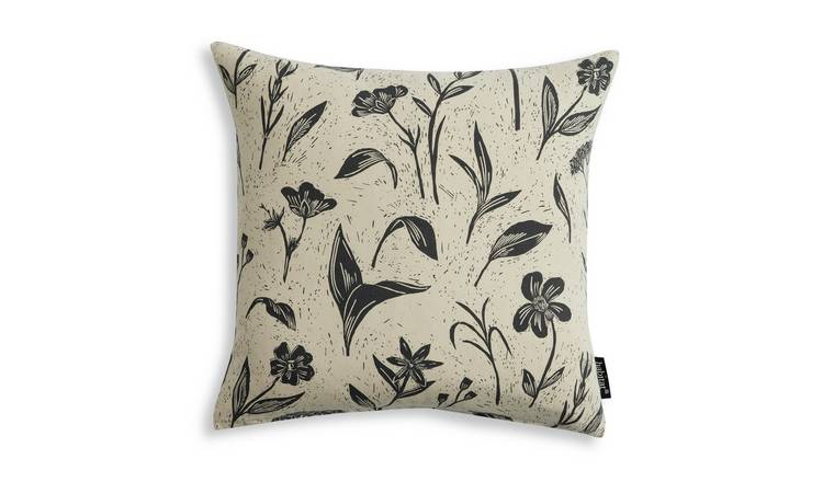 Habitat Floral Revers Print Cushion - Charcoal - 43x43cm